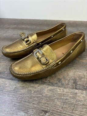Prada Metallic Gold Leather Driving Loafers – Size 38 (US 8)